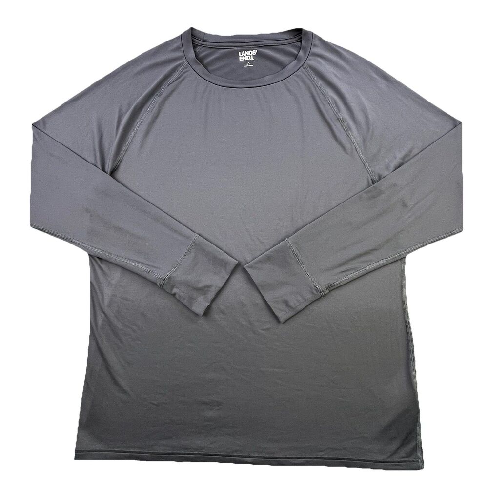 Lands’ End T-Shirt Men’s L 42-44 Gray Performance Running Athletic Long Sleeve